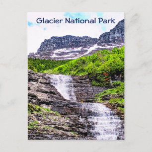Glacial Melt Waterfalls Rush off Rocky Mountains Postcard