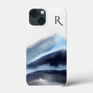 Glacial Watercolor Mountains Painting Monogrammed iPhone 13 Mini Case