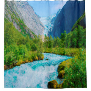 Glacier and river down the valley shower curtain