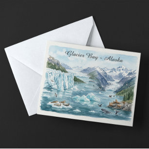 Glacier Bay Alaska National Park Watercolor Postcard