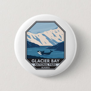 Glacier Bay National Park Alaska Orca Art Vintage 6 Cm Round Badge
