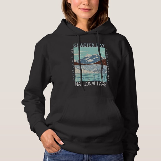 Glacier Bay National Park Alaska Retro Distressed Hoodie (Front)