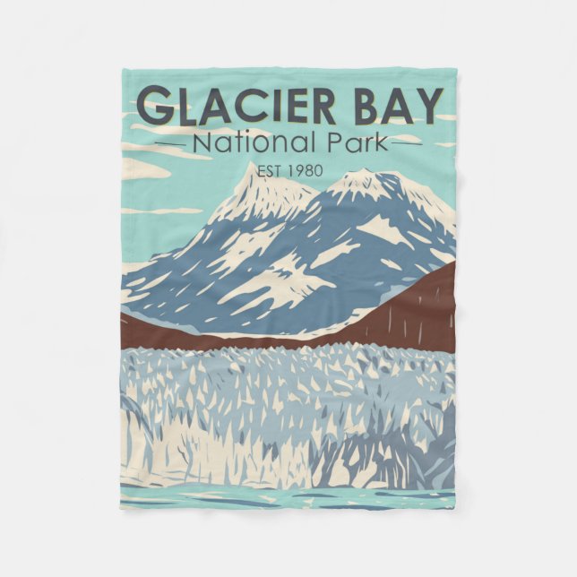 Glacier Bay National Park Alaska Vintage Fleece Blanket (Front)