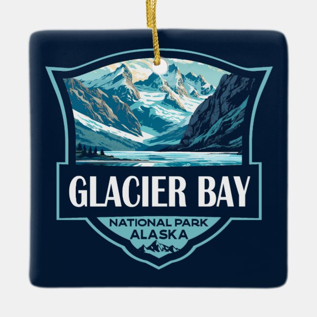 Glacier Bay National Park Illustration Retro Ceramic Ornament (Front)