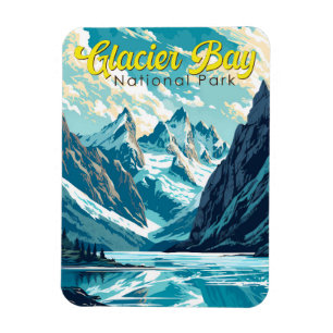 Glacier Bay National Park Illustration Retro Magnet