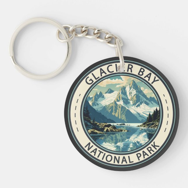 Glacier Bay National Park Illustration Travel Art Key Ring (Front)
