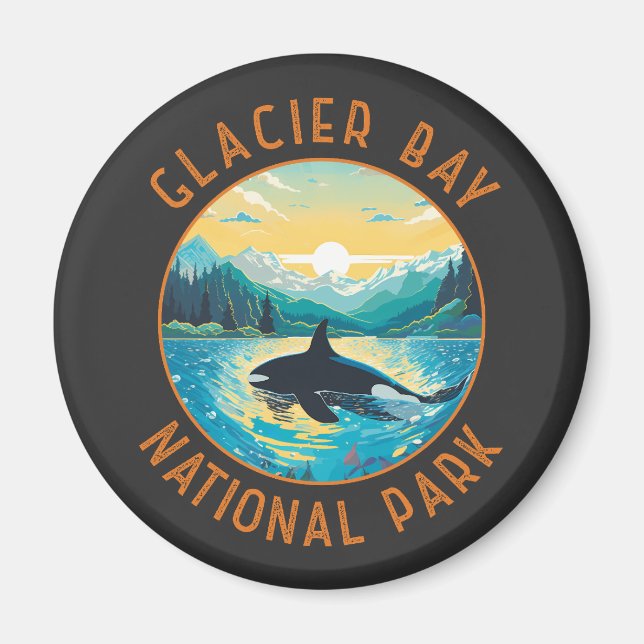 Glacier Bay National Park Orca Distressed Circle Magnet (Front)