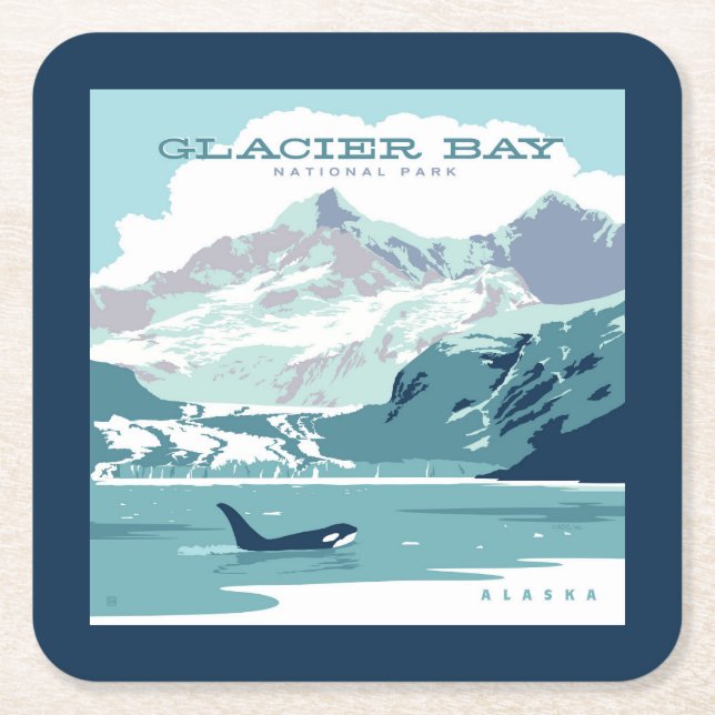 Glacier Bay National Park | Orca Square Paper Coaster (Front)