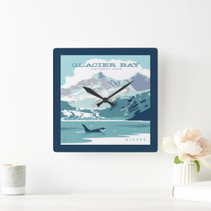 Glacier Bay National Park   Orca Square Wall Clock