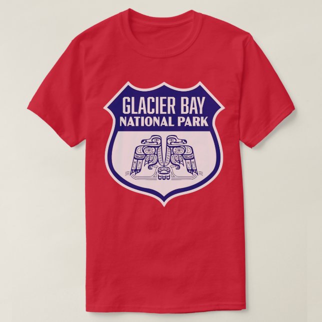 Glacier Bay National Park Retro Bird Shield Blue T-Shirt (Design Front)