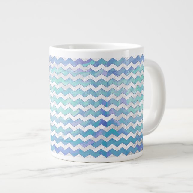 Glacier Blue Chevron Pattern Large Coffee Mug (Front Right)