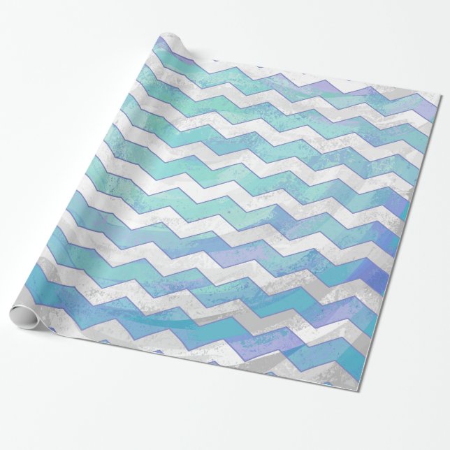 Glacier Blue Chevron Pattern Wrapping Paper (Unrolled)