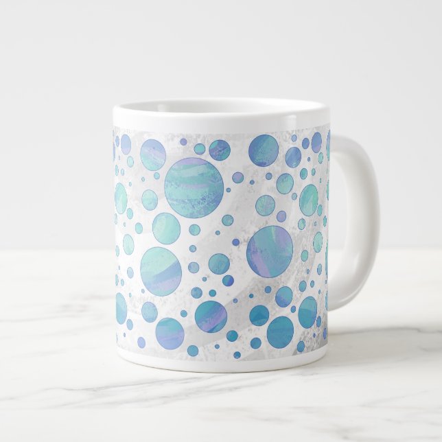 Glacier Blue Polka Dot Pattern Large Coffee Mug (Front Right)
