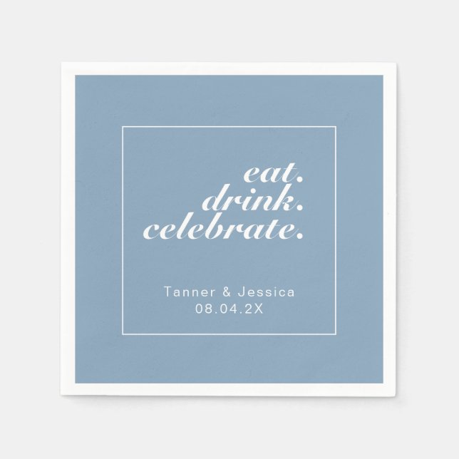 Glacier Blue & White Modern Minimalist Wedding  Napkin (Front)