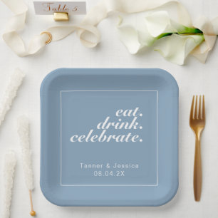 Glacier Blue & White Modern Minimalist Wedding Paper Plate