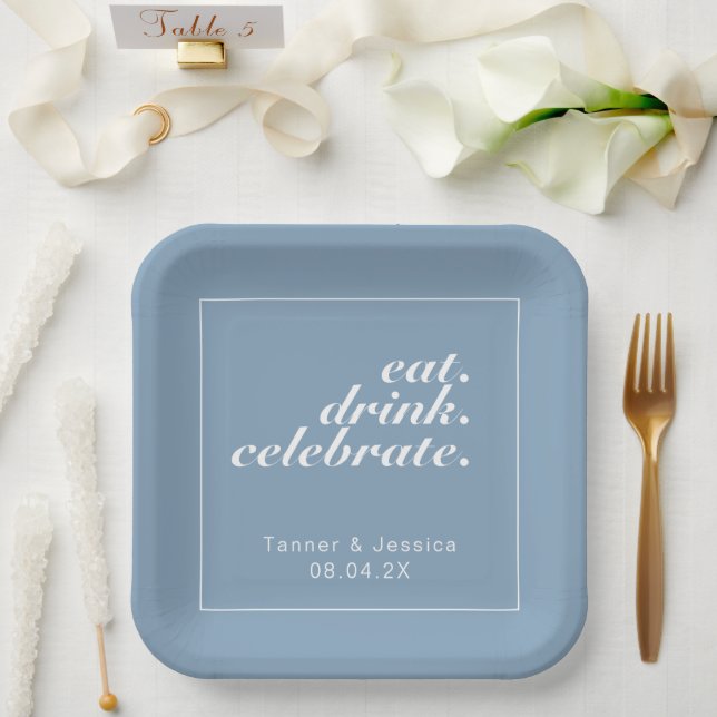 Glacier Blue & White Modern Minimalist Wedding  Paper Plate (Wedding)