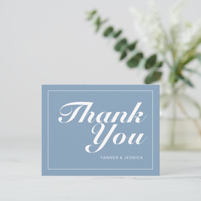 Glacier Blue & White Modern Minimalist Wedding  Thank You Card (Standing Front)