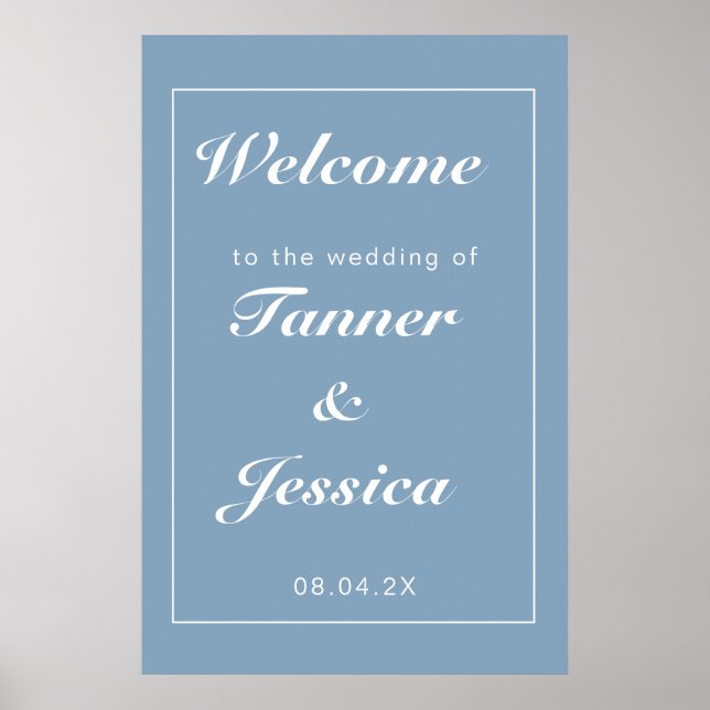Glacier Blue & White Modern Wedding Welcome  Poster (Front)