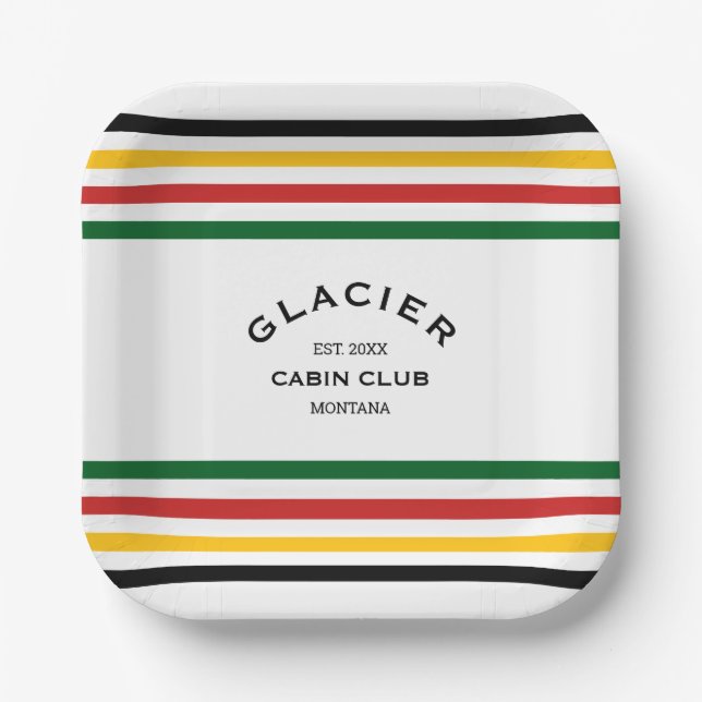 Glacier Cabin Club Custom Crest Park Stripe Paper Plate (Front)