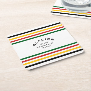 Glacier Cabin Club Custom Crest Park Stripe Square Paper Coaster