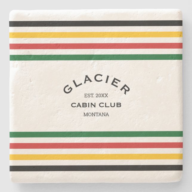 Glacier Cabin Club Custom Crest Park Stripe Stone Coaster (Front)