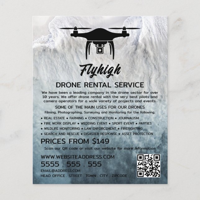 Glacier Drone Silhouette, Drone Rental Company Flyer (Front)