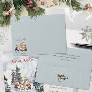 Glacier Gray Watercolor Rabbit Carols Accent Wrap Envelope