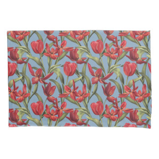 Glacier Lake background with Red Tulips Pillow Cas Pillowcase