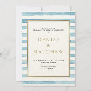 Glacier Lake Watercolor Stripe & Gold Lettering Invitation