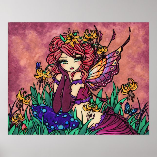 "Glacier Lily Fairy" Mushroom Fantasy Forest Art Poster (Front)