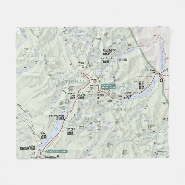 Glacier (Montana) map fleece blanket (Front (Horizontal))