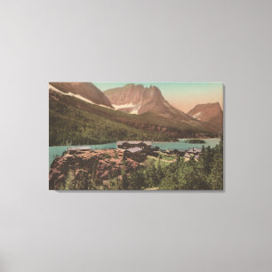 Glacier, MT - View of Chalets & Lake St. Marys Canvas Print