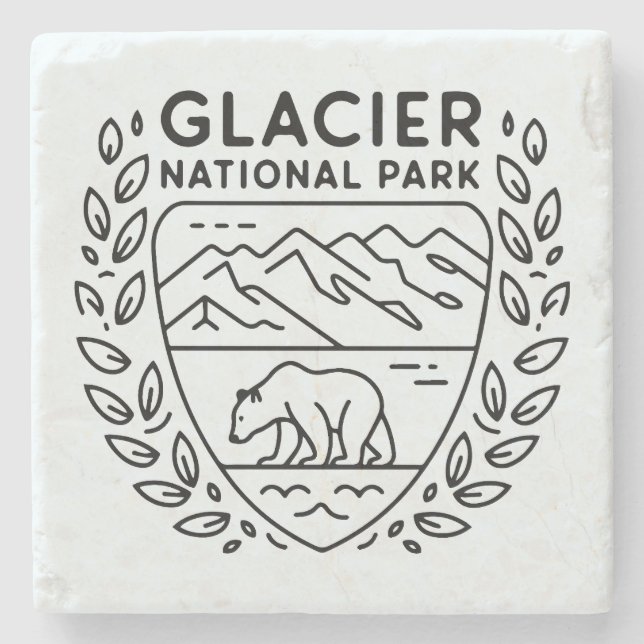 Glacier National Park Bear Emblem Stone Coaster (Front)