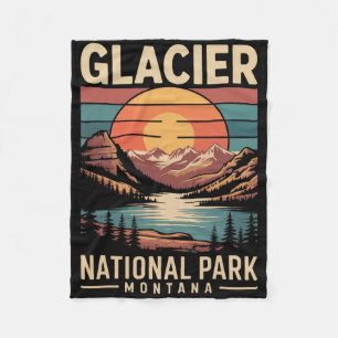 Glacier National Park Bear Vintage Montana Hiking Fleece Blanket