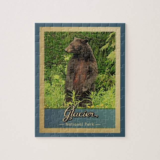 Glacier National Park Bear Vintage Travel Jigsaw Puzzle (Vertical)