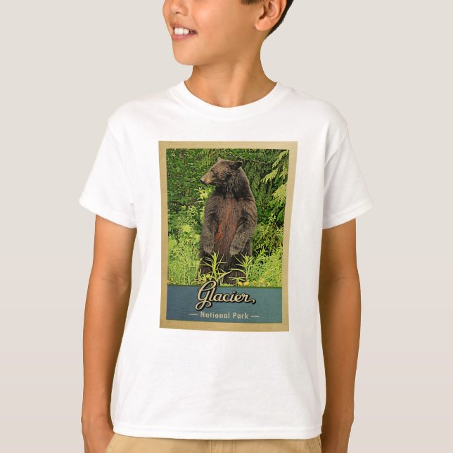 Glacier National Park Bear Vintage Travel T-Shirt (Front)