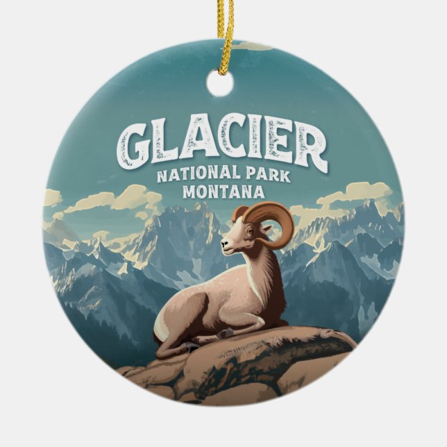 Glacier National Park Bighorn Sheep Ceramic Tree Decoration (Front)