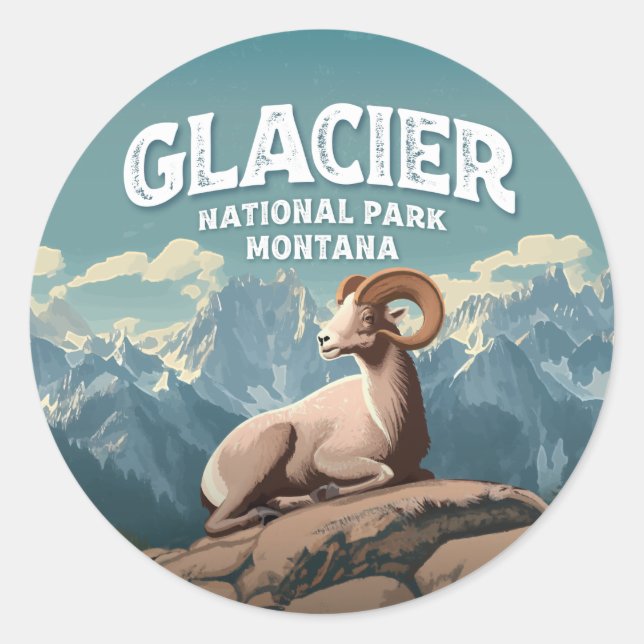 Glacier National Park Bighorn Sheep Classic Round Sticker (Front)
