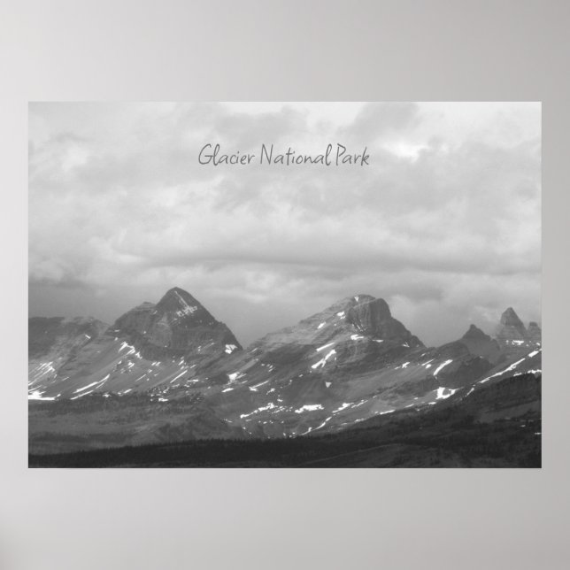 Glacier National Park Black White Photo Poster (Front)