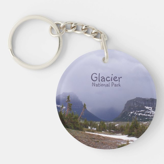 Glacier National Park Blue Clouds and Alpine Trees Key Ring (Front)