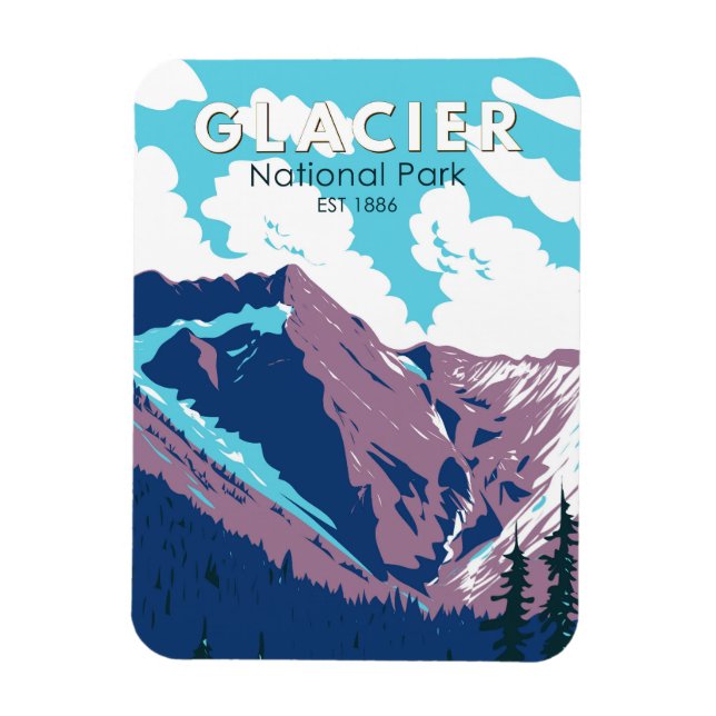 Glacier National Park Canada Travel Art Vintage Magnet (Vertical)