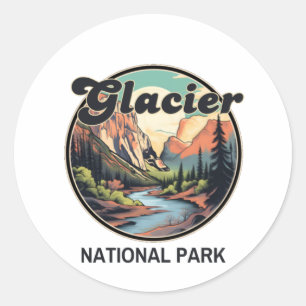 Glacier national park classic round sticker