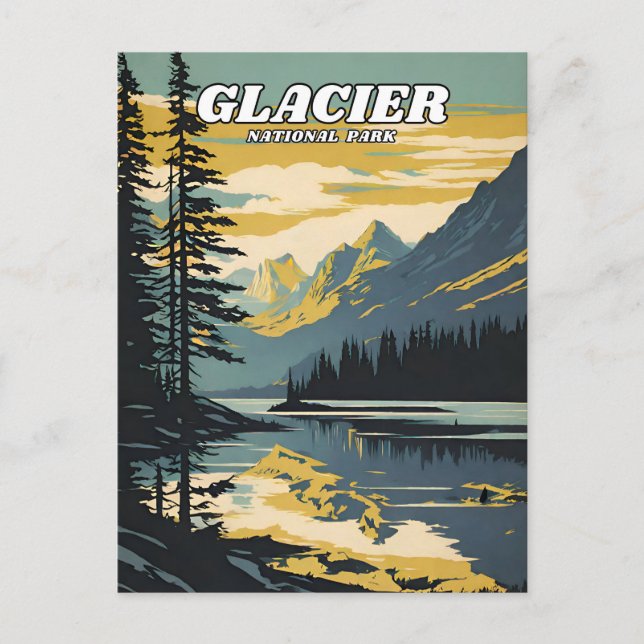 Glacier National Park illustration retro Postcard (Front)