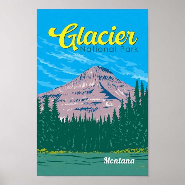 Glacier National Park Illustration Travel Vintage Poster (Front)