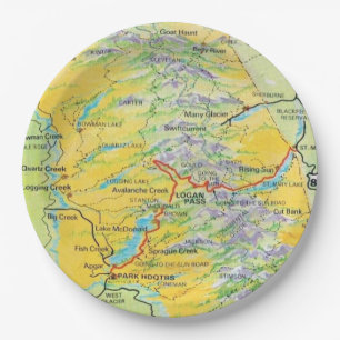 Glacier National Park Map Paper Plate