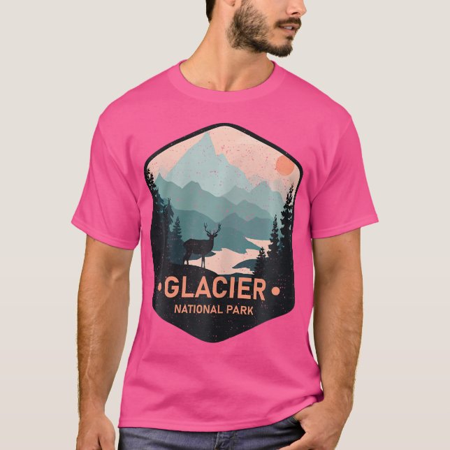 Glacier National Park Montana Deer Hiking Camping  T-Shirt (Front)