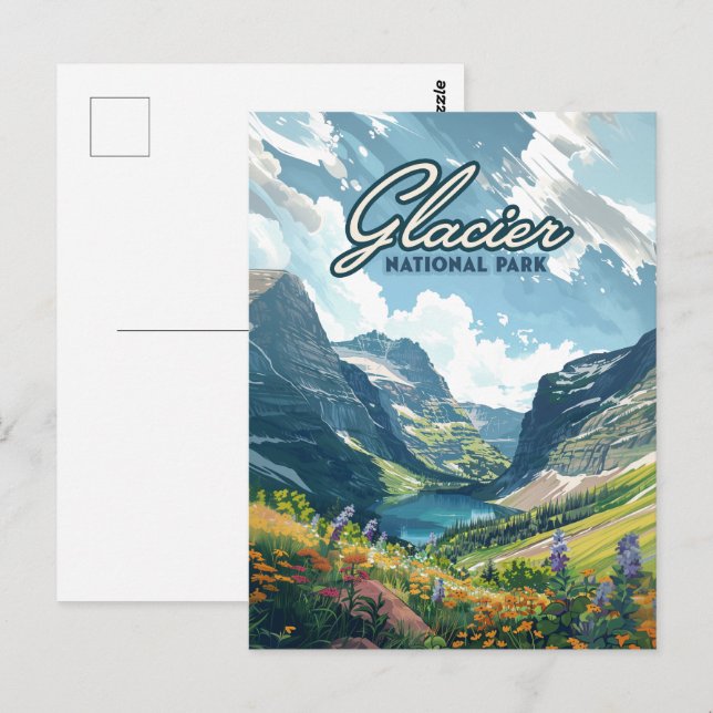Glacier National Park Montana Lake Retro Postcard (Front/Back)