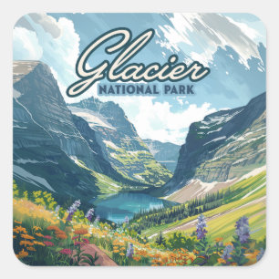 Glacier National Park Montana Lake Retro Square Sticker