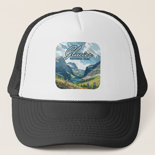 Glacier National Park Montana Lake Retro Trucker Hat (Front)
