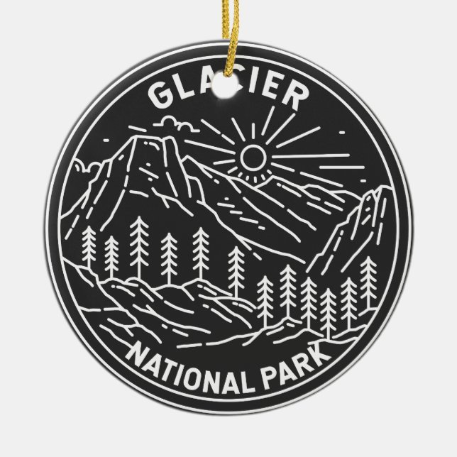 Glacier National Park Montana Monoline Ceramic Tree Decoration (Front)